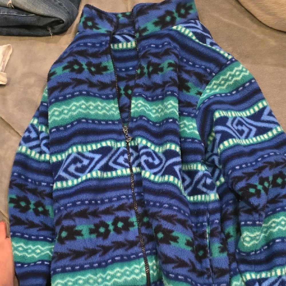 Alfred Dunner Blue and Green Fleece Jacket